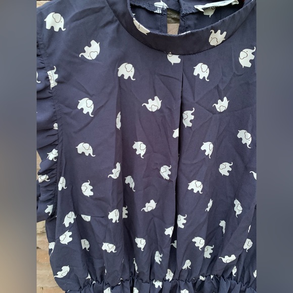 Jessy B Blue and White Elephant Ruffled Sleeves Blouse - Picture 13 of 13